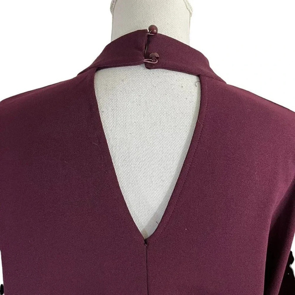 Blue Rain Burgundy Blouse Keyhole Neckline Flared Layered Ruffle Sleeves Large - Picture 6 of 9